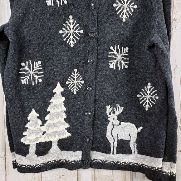 Christopher & Banks Christmas Cardigan Sweater Gray Size Large - Picture 11 of 11